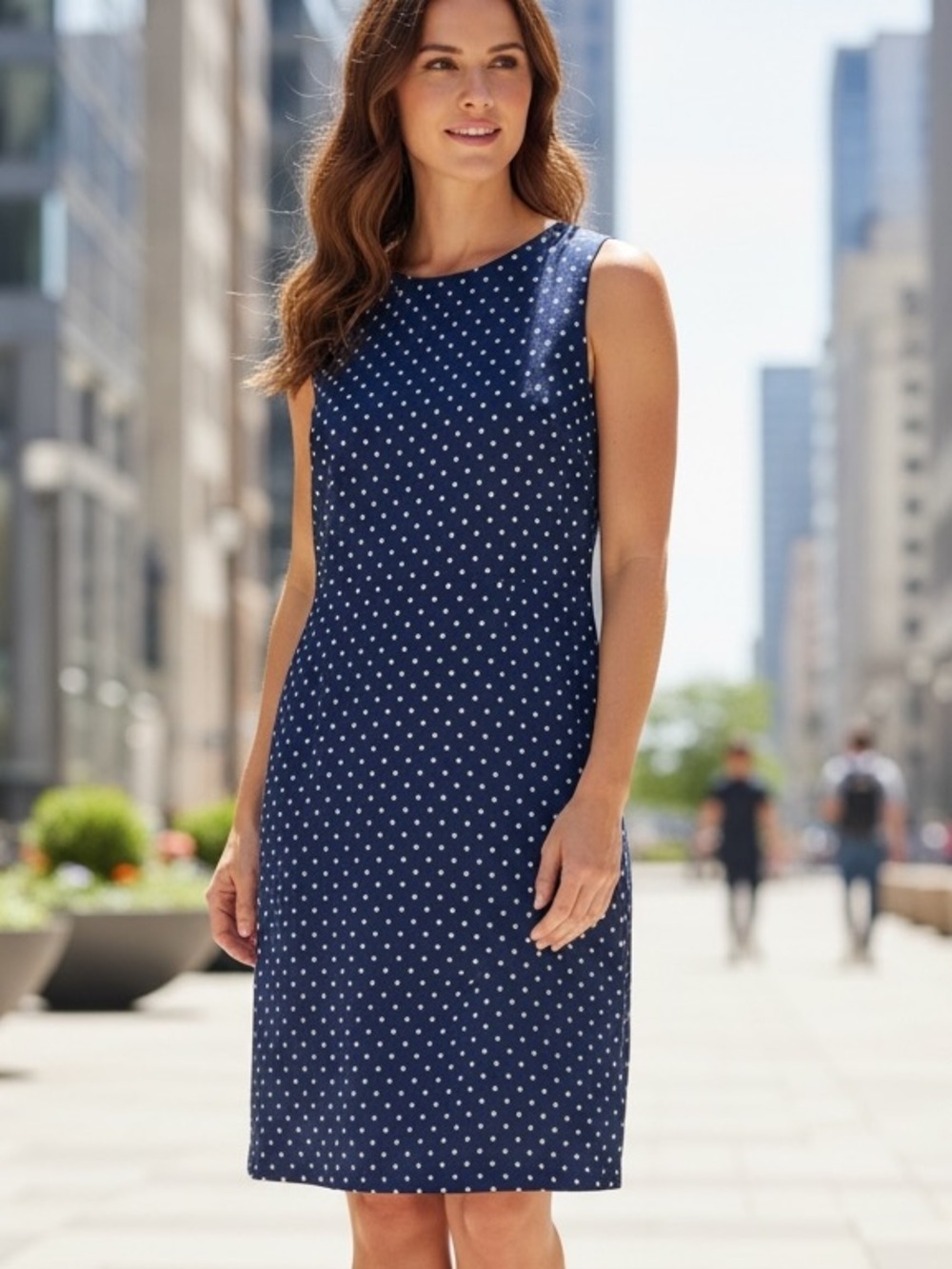 OLD NAVY polka dot dress, blue white, sz large, cotton. Full zipper, sleeveless